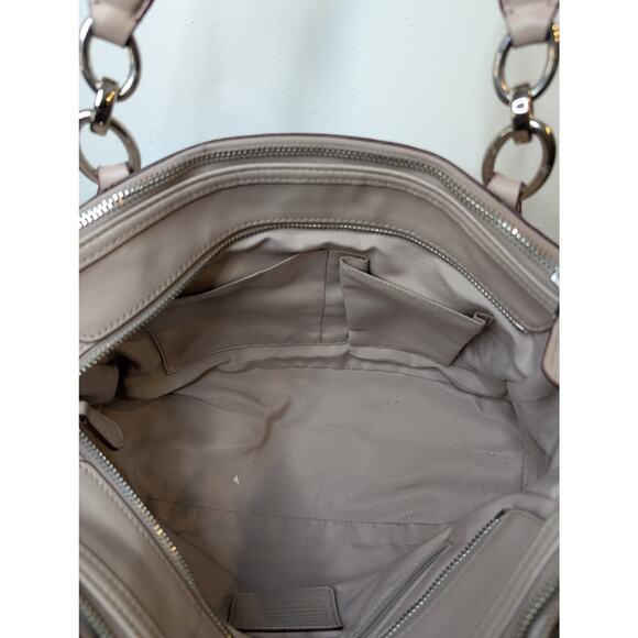 Coach Leather Satchel Taupe Greige Crossbody Bag Silver Hardware Zip Top Pockets - Picture 6 of 14